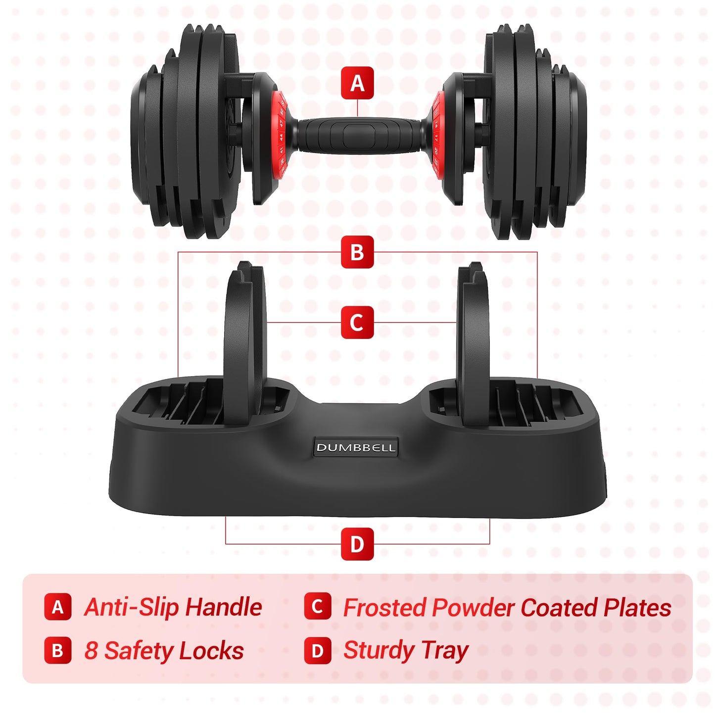 56LBS Adjustable Dumbbell Set of 2, 18-in-1 One-Hand Quick Adjust Weight Set, Anti-Slip Texture Handle, Full-Body Workout Equipment for Home Gym, Suitable for Men & Women
