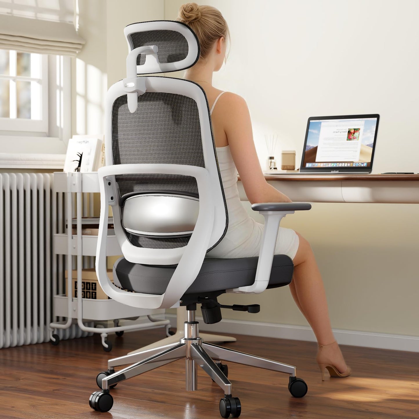 QuelSoft Ergonomic Office Chair, Home Office Desk Chairs, 3D Lumbar Support High Back Desk Chair, Comfortable Computer & Gaming Chair for Office & Home - Silver