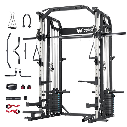 Major Fitness Drone2 Premium Training Smith Machines– All-in-One Home Gym Squat Rack with Aluminum Pulley Set , Weight Bar, Dual LAT Pull-Down Systems (SL D2AW ONLY)
