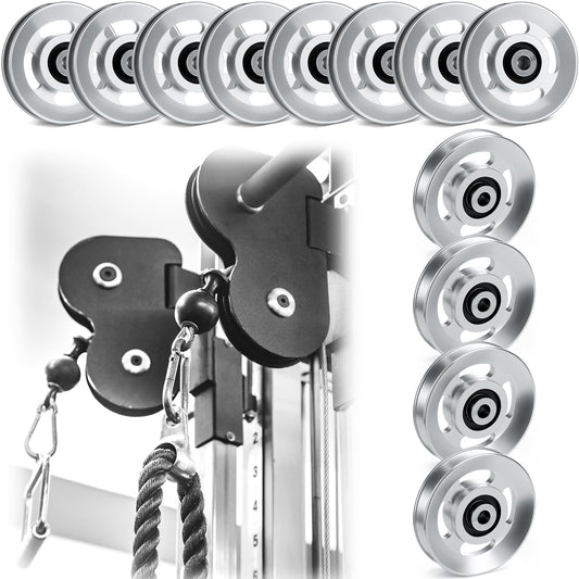 Soulchen 2/4/6/8/10/12 Pcs Aluminum Pulleys for Cable Machine Sets, 90mm Aluminum Alloy Bearing Gym Pulley Wheel for Home Gym Equipment Exercise Pulldown Attachments(Aluminium,Sliver,6 Pcs)