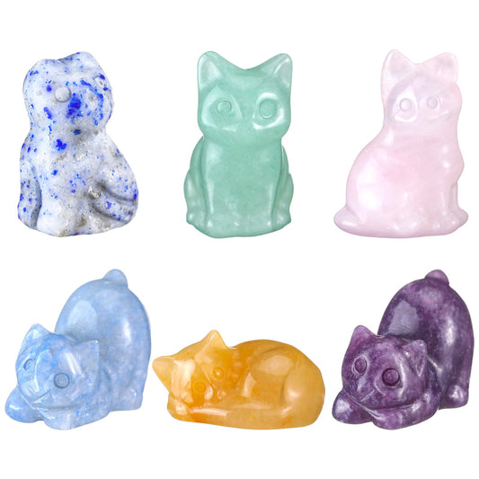 Yuntau 6 Pcs Crystal Cat Figurine Crystal Sleeping Cat Decor Animal Decoration Mini Kitten Ornament for Home Office Desk Decor Lucky Energy Reiki Statue Gift for Women Men