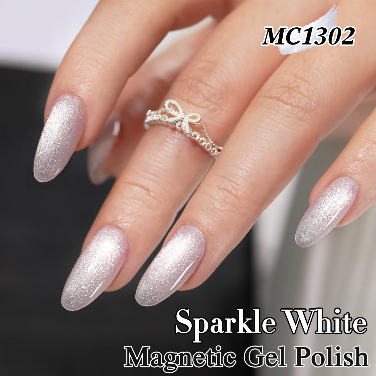 Double Rhythm Jelly Glass Cat Eye Gel Polish with Magnet 15ML Holographic Glitter Shimmer Translucent Sheer Color Magnetic Nail Polish Salon DIY at Home (Milky White Silver-MC1302)