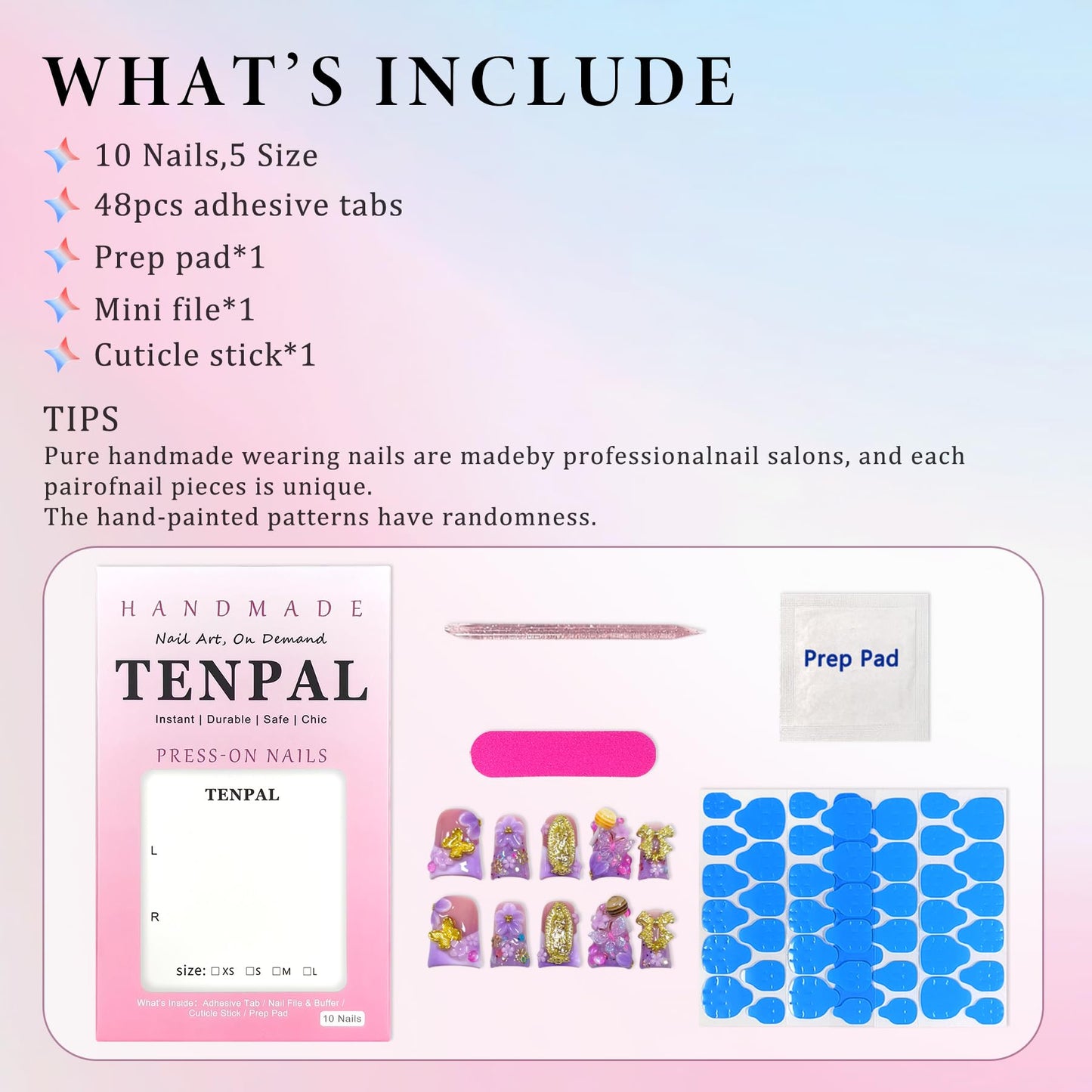 TENPAL Handmade Duckbill Press on Nails - Lavender Pink Blushing French Tips Fake Nails with 3D Bow & Lollipop Design | Acrylic Glossy Gothic Sweet False Nails | Y2K Elegant Style Duck Nails(L)