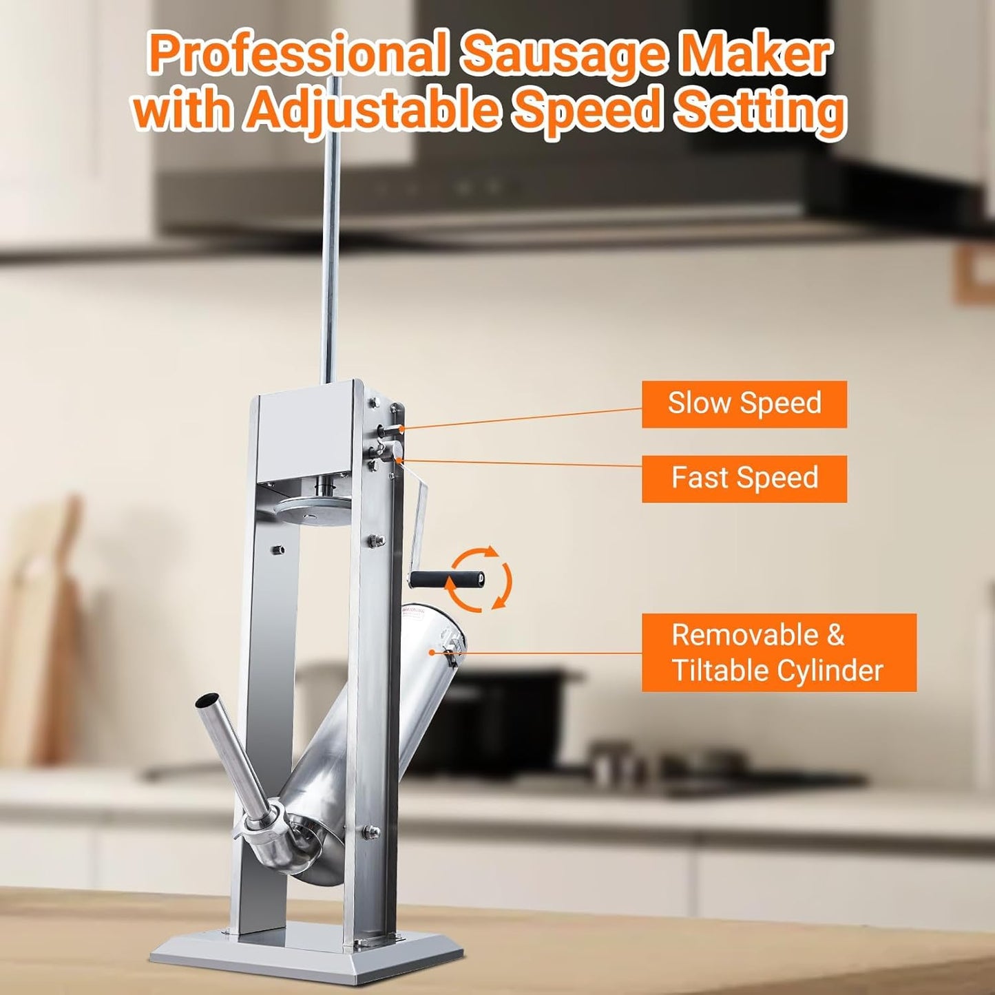 Manual 15LBS/7L Sausage Stuffer | Dual-Speed Heavy-Duty Filler with 5 Stainless Steel Tubes | for Home & Commercial Use