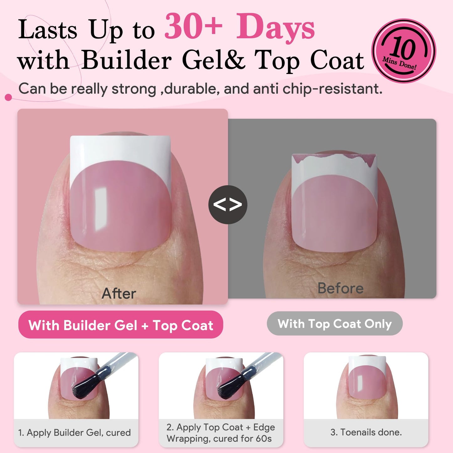 Qiek Toe Nail Press Ons French Tip, Sharp Square Berry Pink Pre-Designed Fake Toenail Press On for Women DIY, Soft False Acrylic Nail Extension 15 Sizes, 270 Pcs - Builder Nail Gel & Top Coat Needed