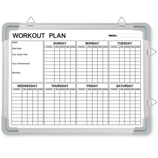 Lincia 16 x 12 Inch Fitness Tracker Whiteboard Workout Calendar for Home Gym Dry Erase Planner Hanging Removable to Do List for Wall Whiteboard with Aluminum Frame for Gym Program(Style D)