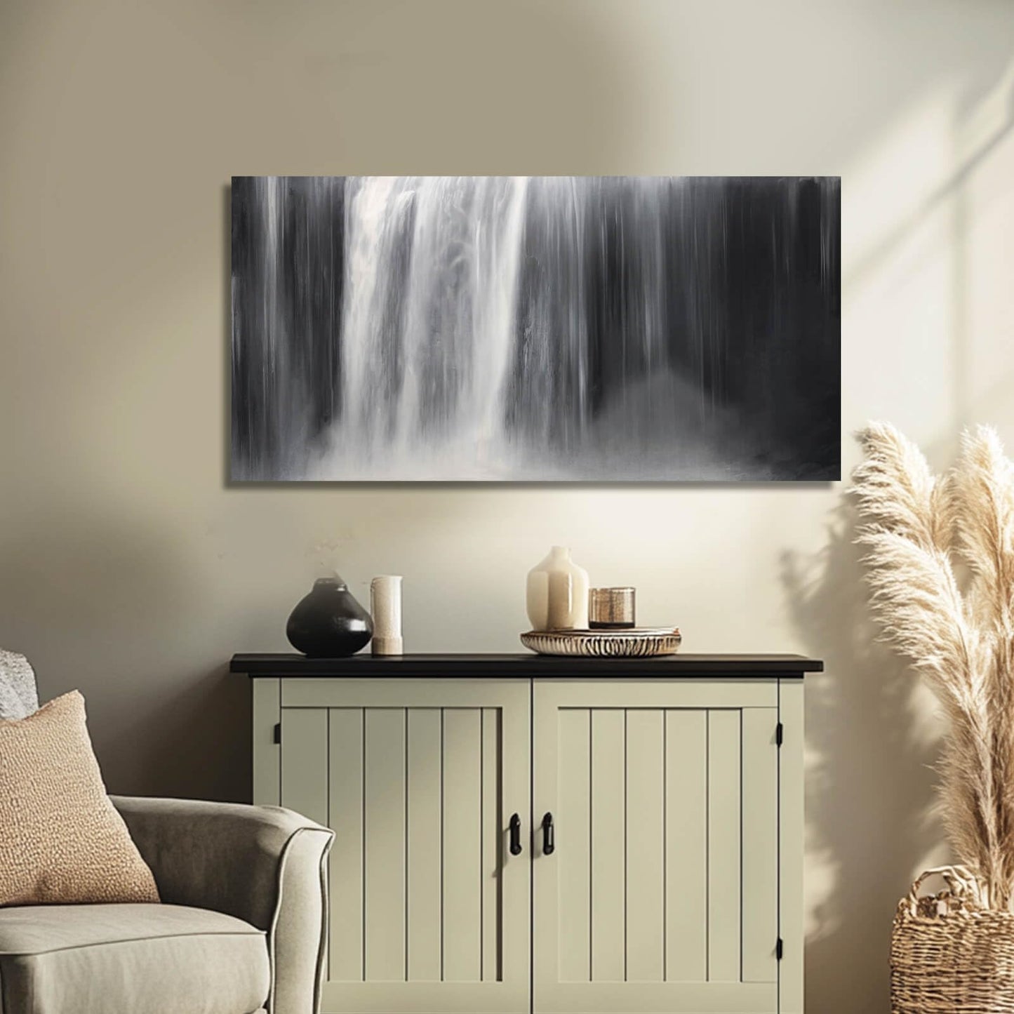 Artexist Abstract Waterfall Picture Living Room Decor Abstract Wall Art Black and White Artwork Modern Office Home Decor 20X40 Inch