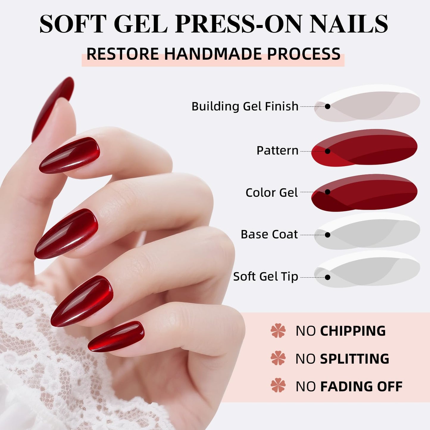 Sifvoo Red Cat Eye Press On Nails Short Almond, Glossy Reusable Press On Nails for Women, 32 Count 16 Sizes Nail Kit with Glue (SV-08)