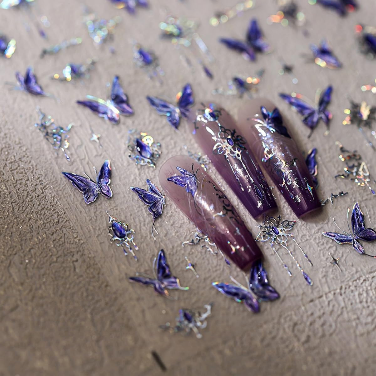 5D Embossed Nail Stickers Butterfly Nail Art Stickers Blue Aurora Nail Decals Self-Adhesive Hollow Shiny Designs Nail Art Supplies DIY Manicure Decoration for Women Girls