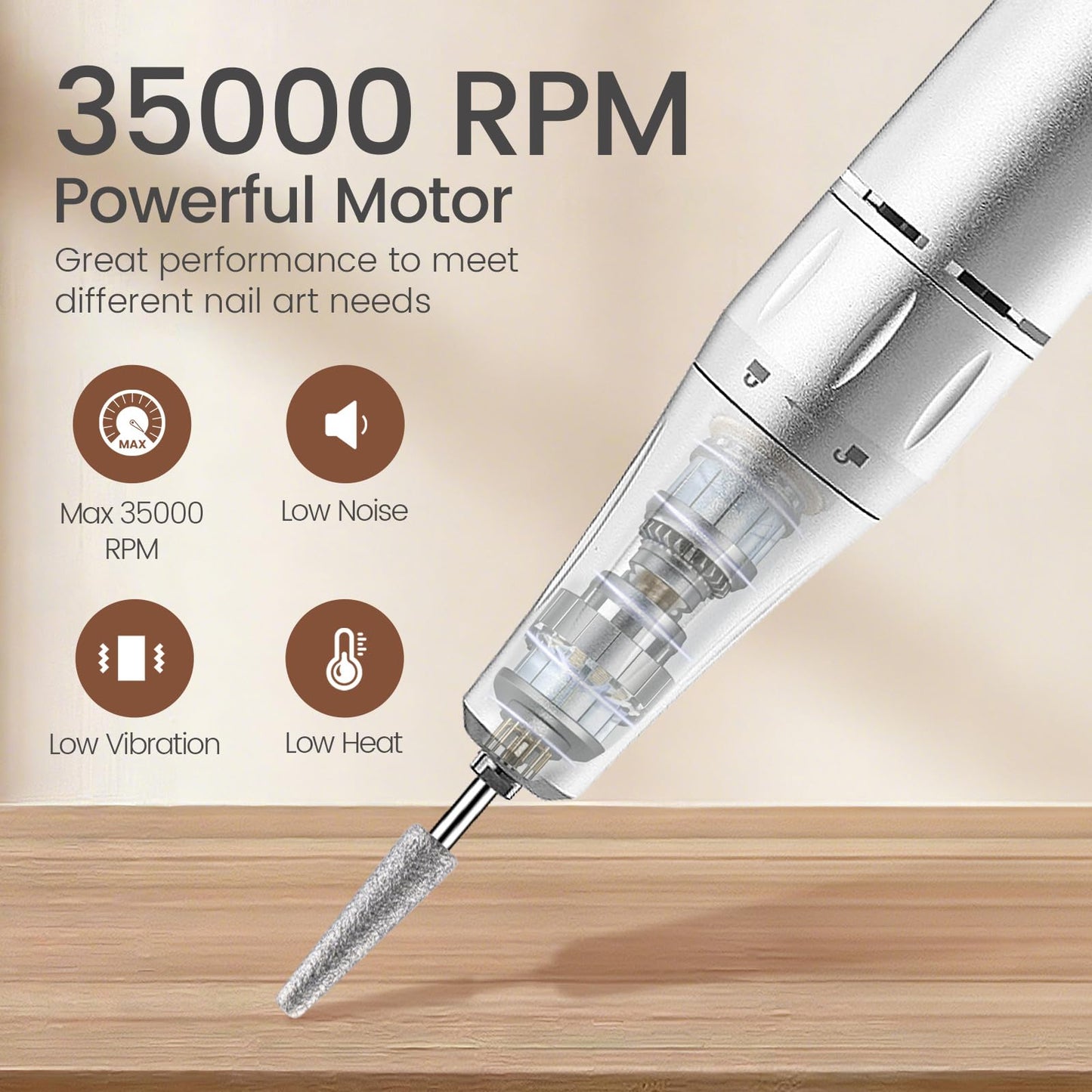 Delanie Electric Nail Drill 35000 RPM, Portable E File for Nails Professional with Belt Clip, Rechargeable Electric Nail File for Acrylic and Gel Nails, Efile Nail Machine with bits kit for Manicure