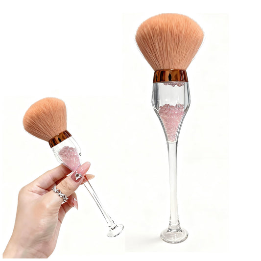 CelCurioso Nail Dust Brush in Wine Glass Style- Dense Bristles for Manicure Station, Professional Acrylic Handle Dusting Brush for Nail Art, Easy Clean Powder Tool for Nail Salon & Home Use