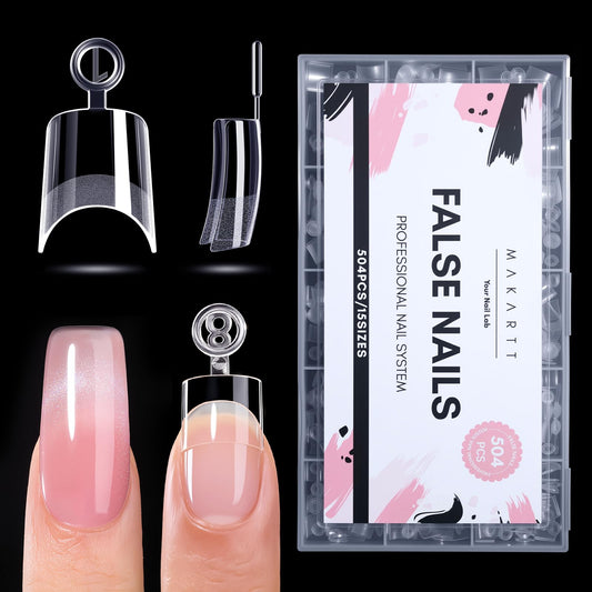 Makartt Short Square Nail Tips: 504 PCS Half Cover Pre-shaped Acrylic Nail Tips, Half Matte, 15 Sizes, False Nails - Easy-to-go Nail Extensions Manicure Supplies Salon DIY at Home