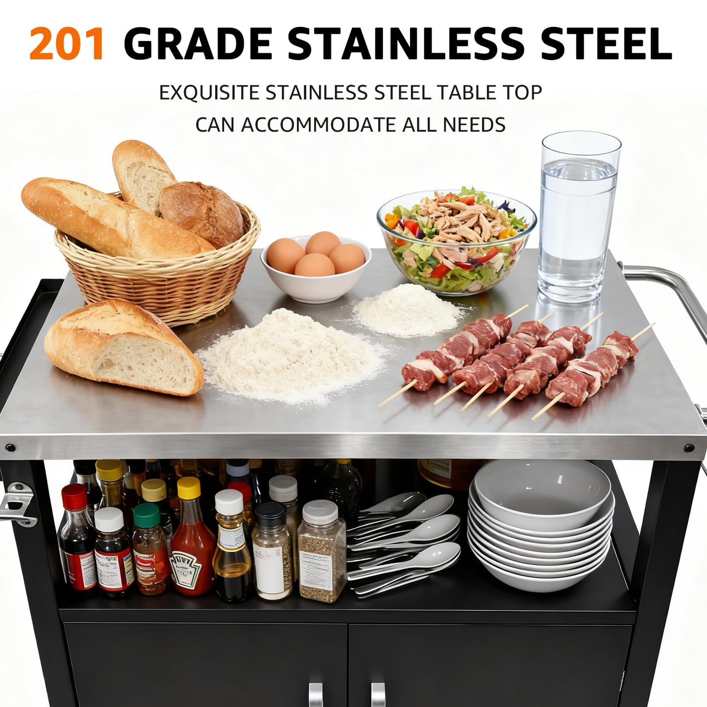 Erweater Heavy-Duty Outdoor Kitchen Island with Storage Cabinet - Movable BBQ Grill Table & Pizza Oven Stand, Portable Food Prep Station, Rolling Dining Cart for Patio, Backyard & Indoor Griddle Table