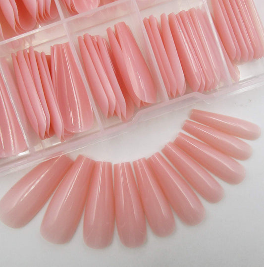 100pc Colored Coffin Press on Nails Long Nude Ballerina False Fake Nail Tips Full Cover Manicure Design Acrylic Nails for Women Teen Girls (Nude)