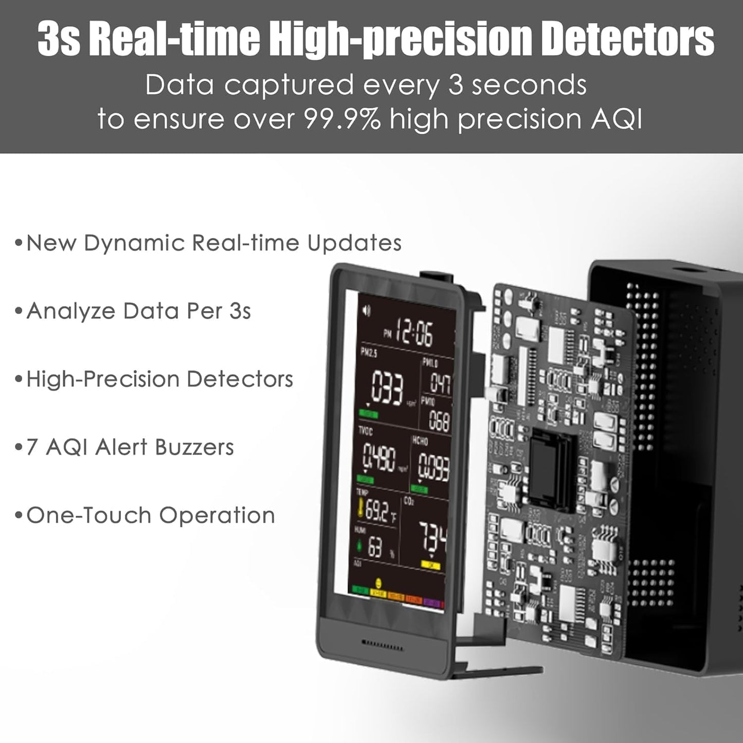 Professional Indoor Air Quality Monitor with AQI, Portable Real-Time Detector for Home Cars Plants and Pets (Taupe Black)