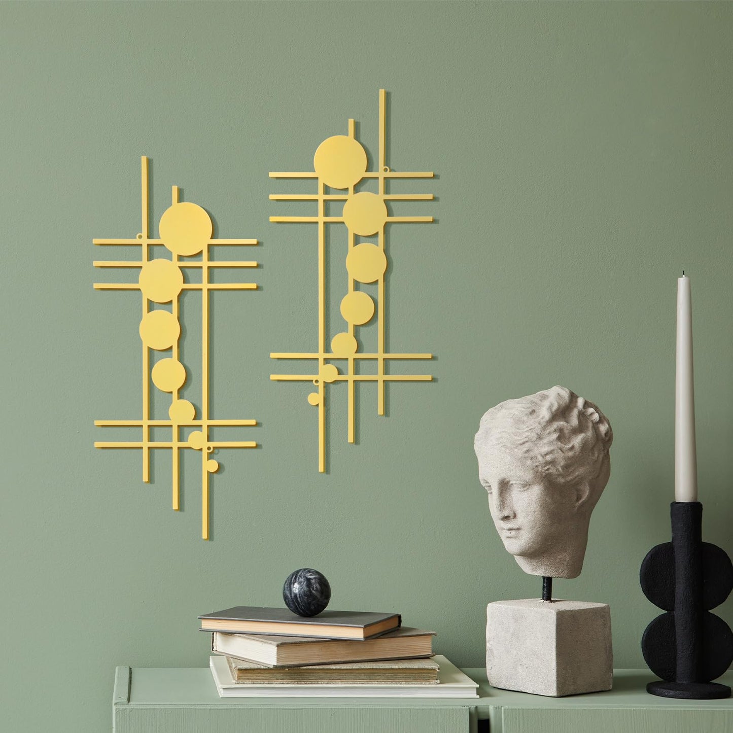 Therwen 2 Pcs Metal Wall Art 15.75 x 7.09 Inch Abstract Minialist Metal Decor Vertical Wall Sculptures Geometric Modern Hanging for Living Room Home Bedroom Office Study Decorations Gifts