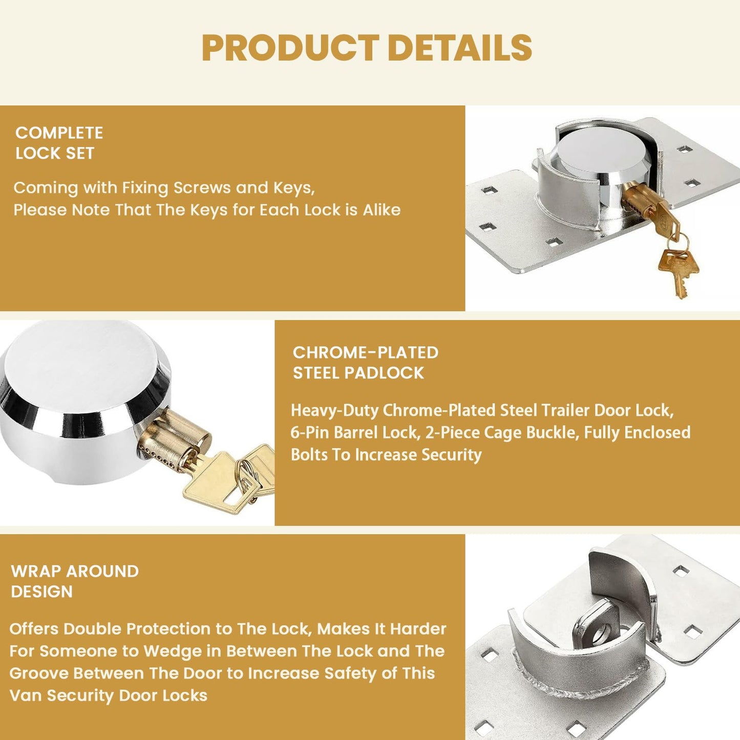2 Pack Van Door Padlock Keyed Alike Heavy Duty Solid Steel Hasp 73MM Garage Shed Door Lock Security Padlock Nut with 4 Keys for Trucks, Gates, Vans