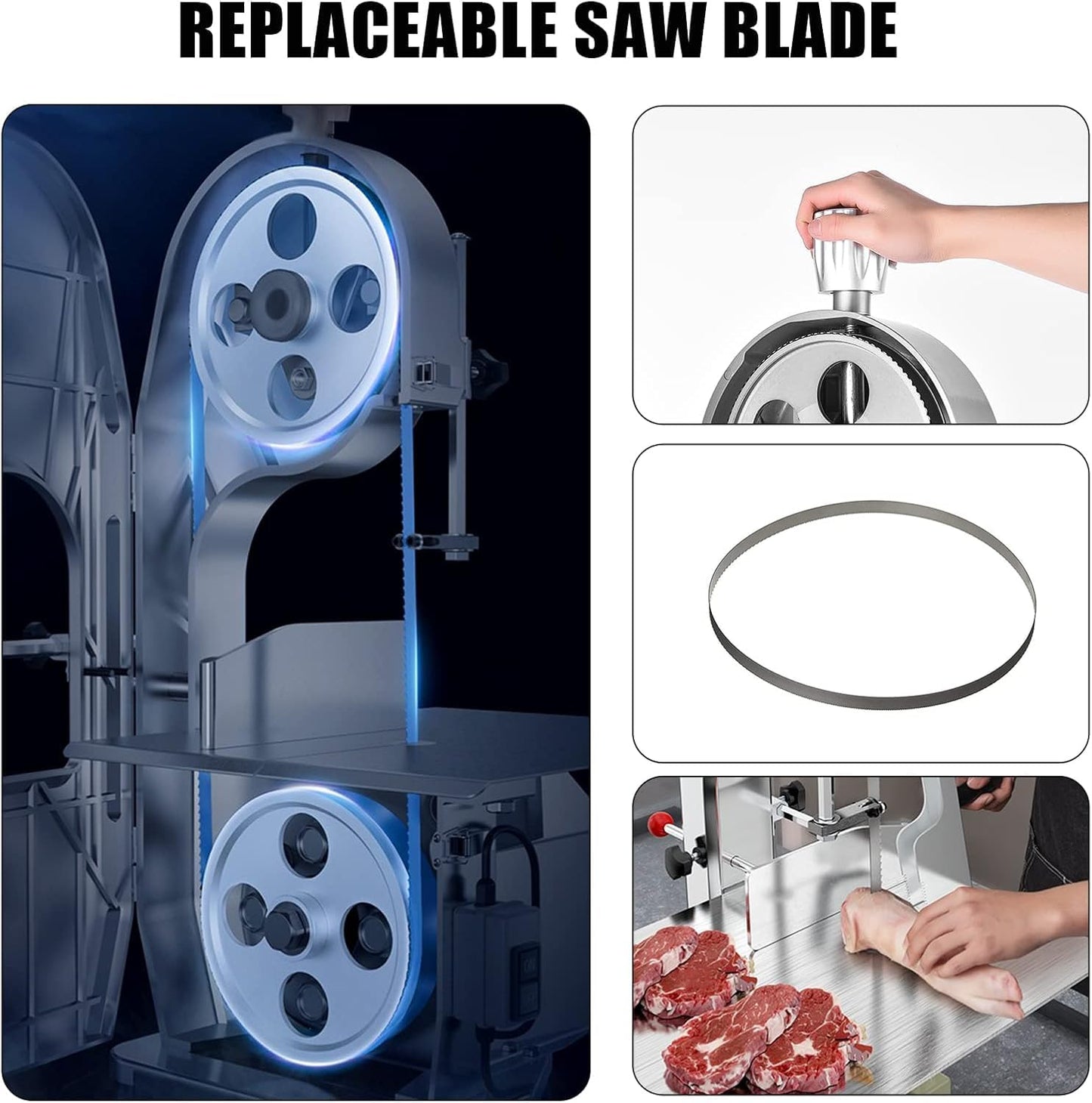 Chbiao Bone Saw Machine 18.8" x 14.9" Workbench, 1500W Electric Frozen Meat Cutter, Bone Commercial Meat Bandsaw for Butchering with 5 Saw Blades
