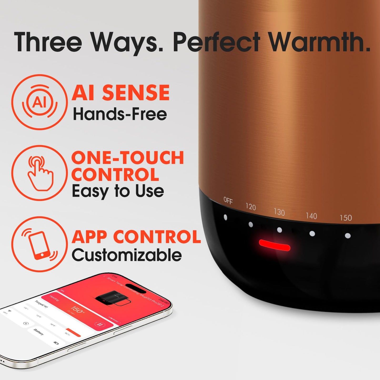 Vsitoo S3 Pro 14oz Smart Self Heating Coffee Mug,Heated Coffee Mug with Auto-Sensing AI Heats Drinks to 120-150°F Hands-Free.Perfect for Home/Office,Ideal Gift fo Men/Women，Copper