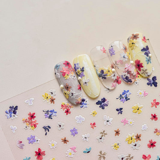 Phuryllic 3D Nail Stickers for Nail Art, Embossed Self-Adhesive Cute Nail Charms & Decals for DIY Nails, Easy-to-Apply Nail Design Supplies & Accessories for Home Manicure-Mini Blooms