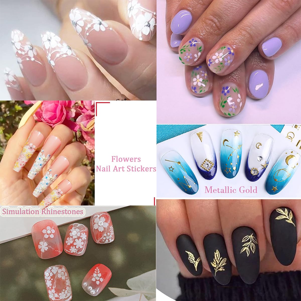 90 Sheets 3D Nail Art Stickers&Nail Decals Storage Book Set, 5D Self-Adhesive Floral Summer Nail Stickers with Rhinestones Nail Designs, Gold Nail Art Decals for Women Girls DIY Manicure Decoration