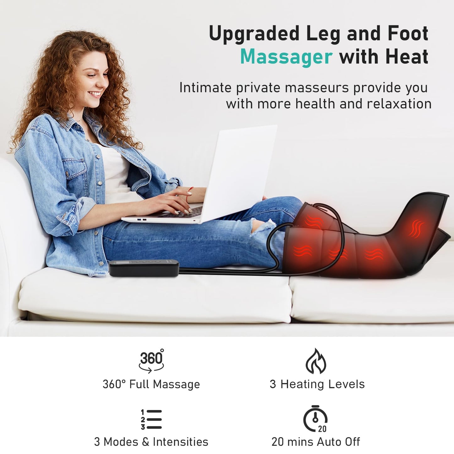 QUINEAR Leg Massager for Circulation and Pain Relief, Heating Leg Compression Massager with 3 Modes, Foot and Calf Massager with 3 Intensities 3 Heats - Gift for Mom and Dad
