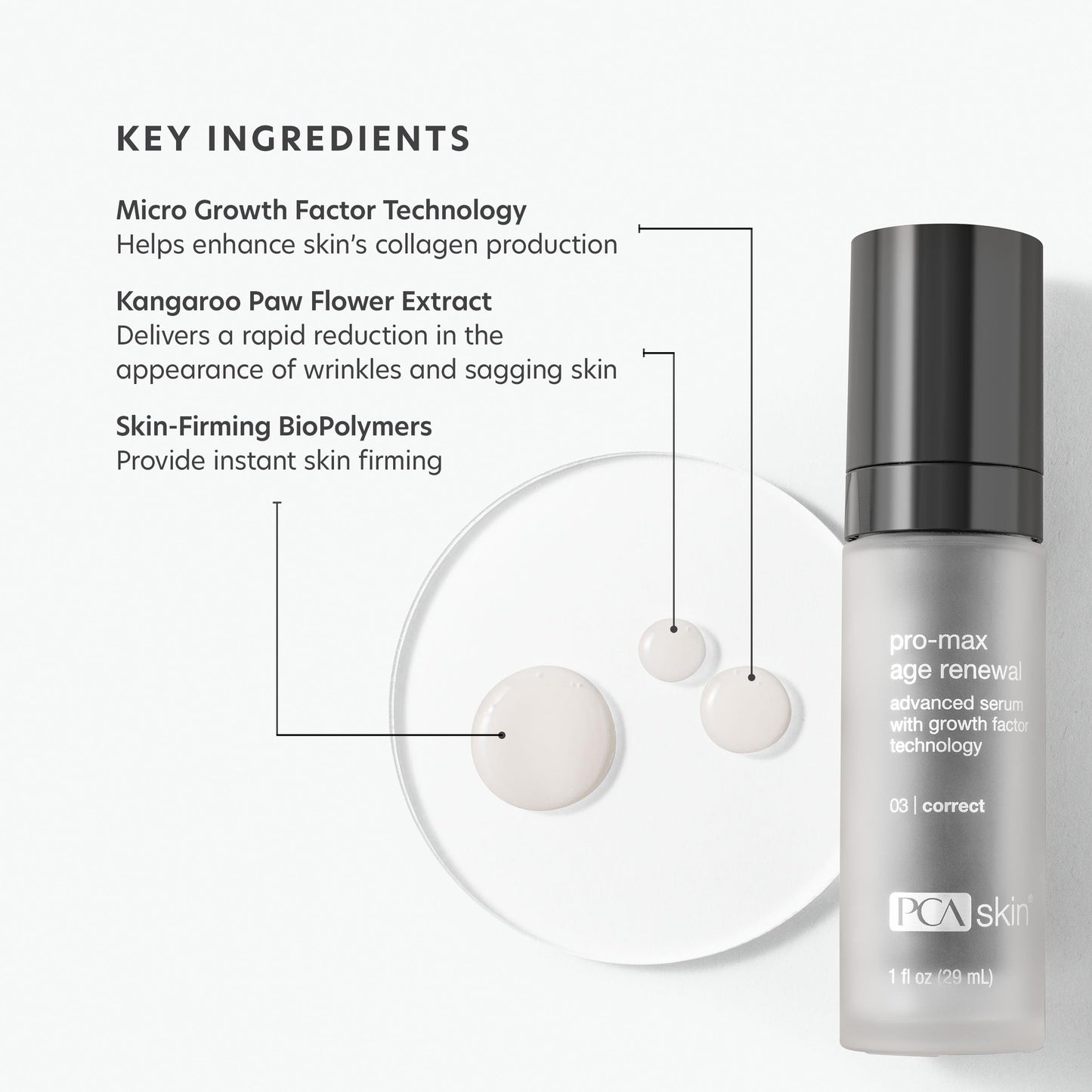 PCA SKIN Pro Max Age Renewal Anti Aging Serum, Anti Aging Face Serum for Reducing Wrinkles and Sagging Skin, Helps Lift and Firm Skin on Face and Neck, Safe For All Skin Types, 1.0 oz Pump Bottle
