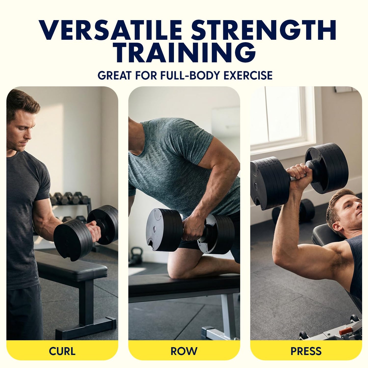 SQUATZ 45 lb Adjustable Dumbbells with Quick Weight Change, Space-Saving Dumbbell Set with Anti‑Slip Handle, Secure Locking System, Heavy‑Duty Plates & Base for Home Workout and Strength Training