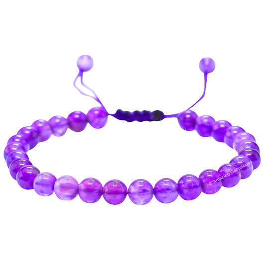 Amazing Gemstone Amethyst Bracelet for Women Men's Gifts - Protection Healing Crystal Bracelet - 6mm Gemstone Beaded Adjustable Bracelet Pulseras Para Hombres Mujer Stocking Stuffers
