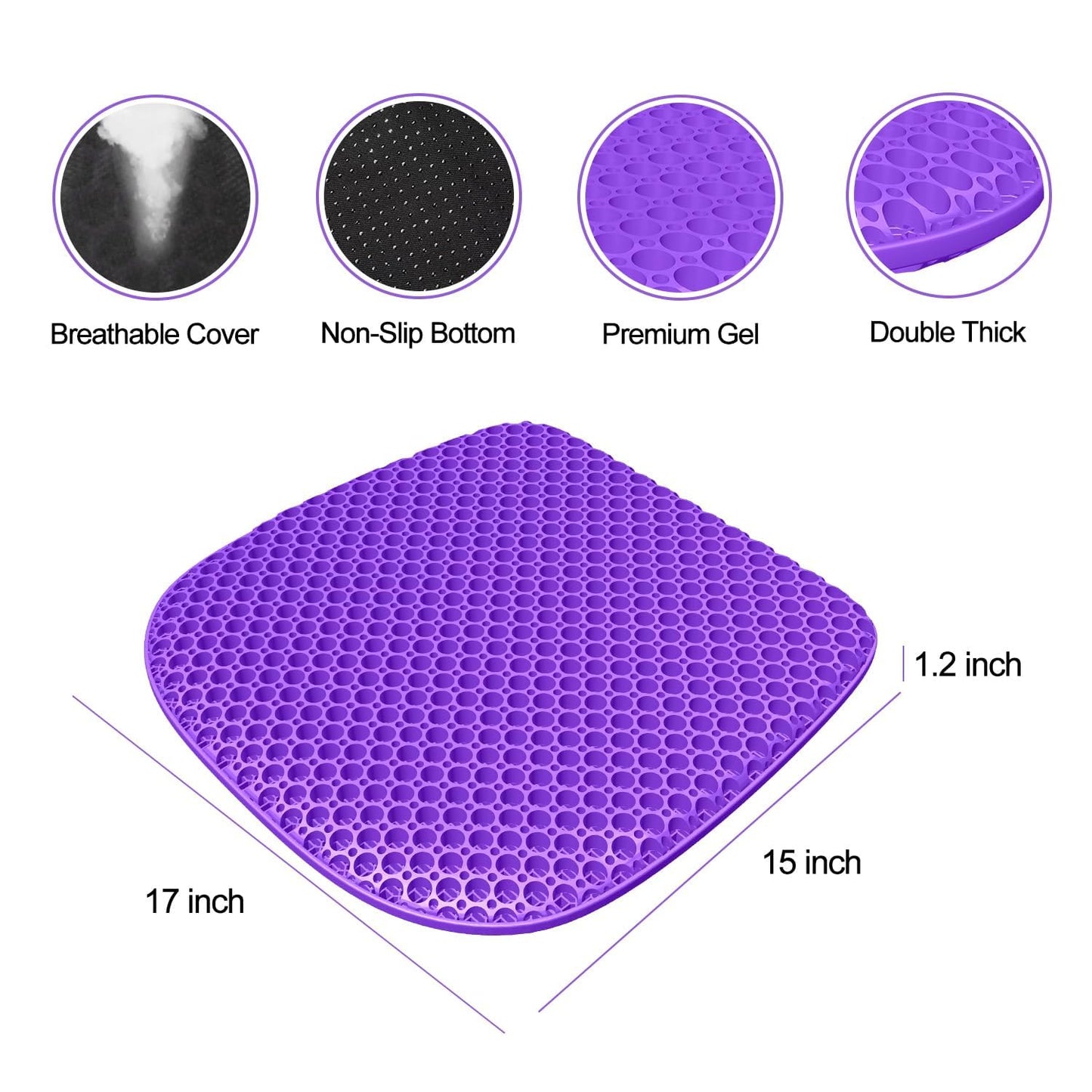 TONINT Large Gel Seat Cushion for Long Sitting with Non-Slip Cover, Soft & Breathable, Seat Cushion for Chair, Car, Office, Desk Chair, Wheelchair (17" x 15")
