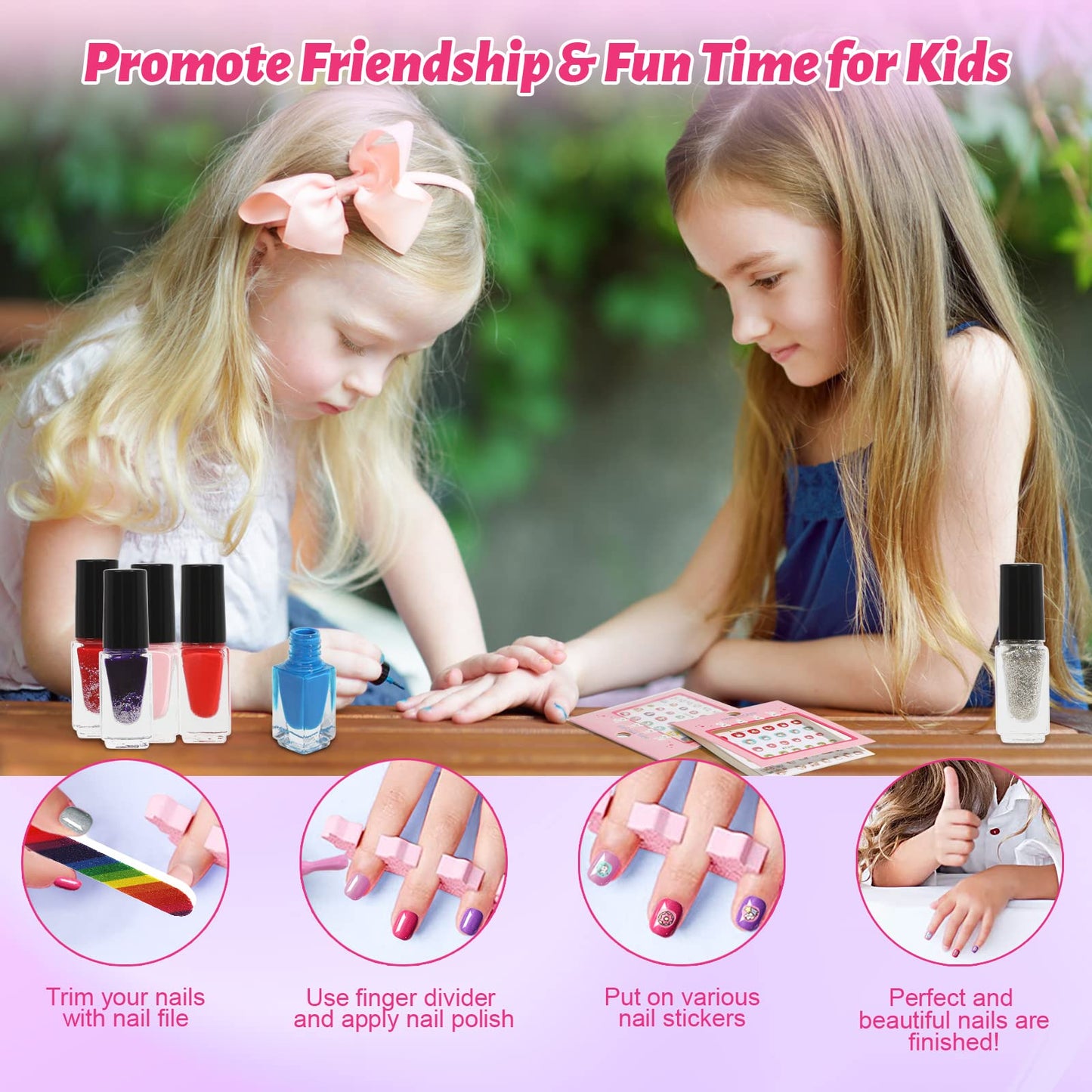 Oisacirg Kids Nail Polish Set for Girls, 25pcs Non-Toxic Peel-Off Water-Based Nail Polish, Glittery and Opaque Christmas Birthday Gifts Toddlers Kids Girls Toys