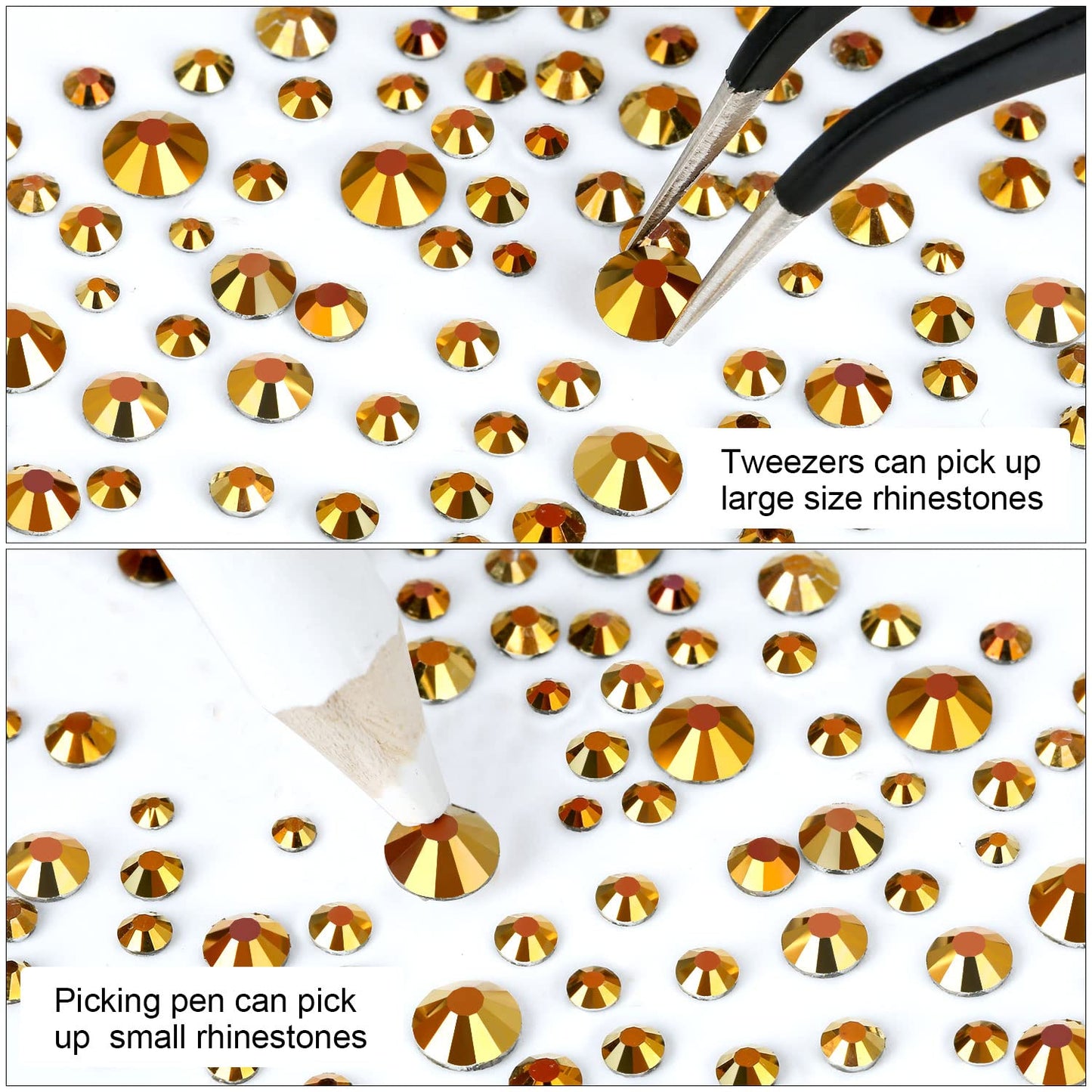 Meibite Gold Glass Flatback Rhinestones for Nails, Crafts & Clothes – 4240PCS 6 Sizes (SS6–SS20) Crystal Gems Kit with Tweezers & Picker, Non Hotfix DIY Rhinestones for Tumblers, Shoes, Nail Art