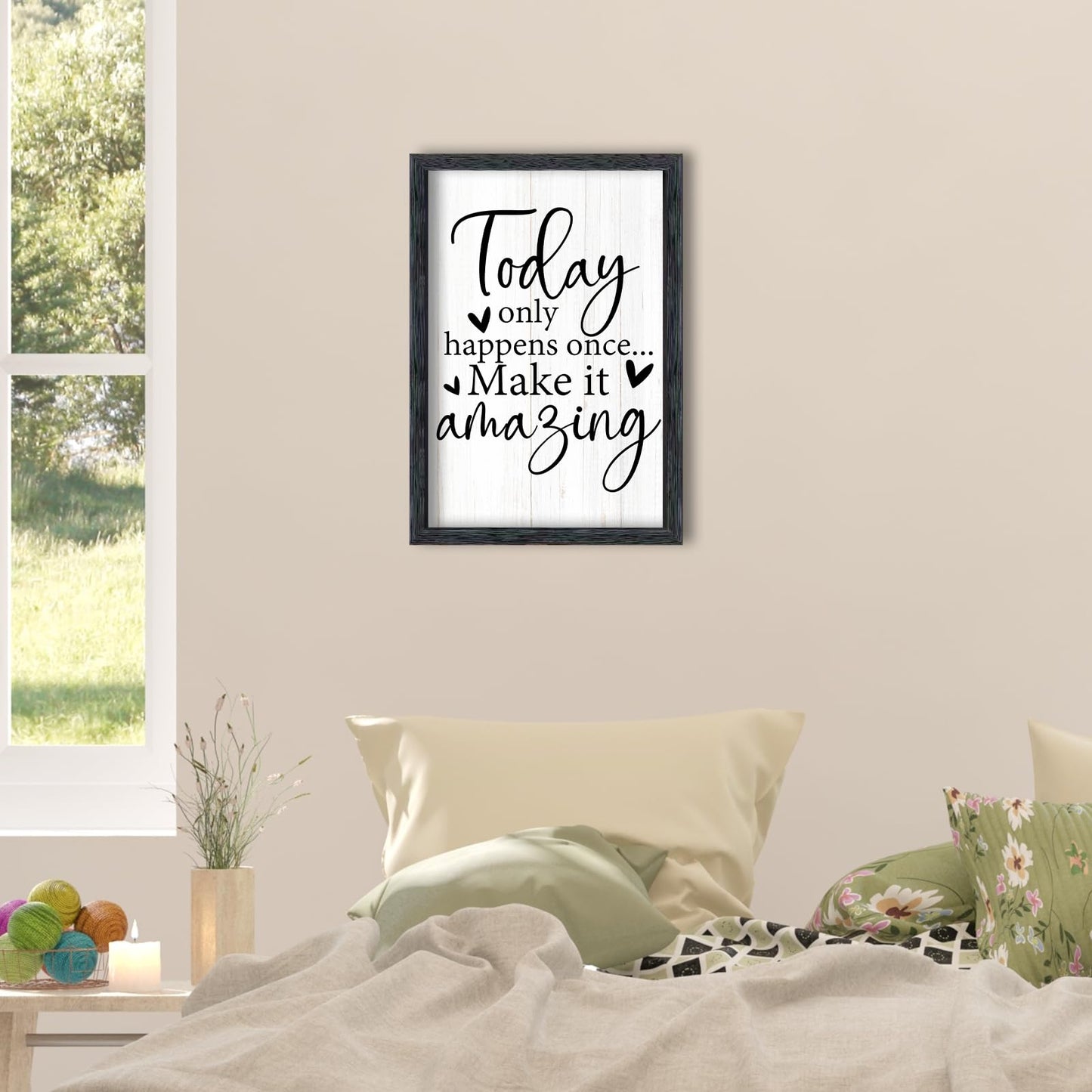 AuraPeak Today Only Happens Once Make It Amazing Inspirationa Quotes Office Wall Decor, Motivational Sayings Frame Rustic Home Living Room Laundry Room Wall Art Hanging (Black 16"×10")
