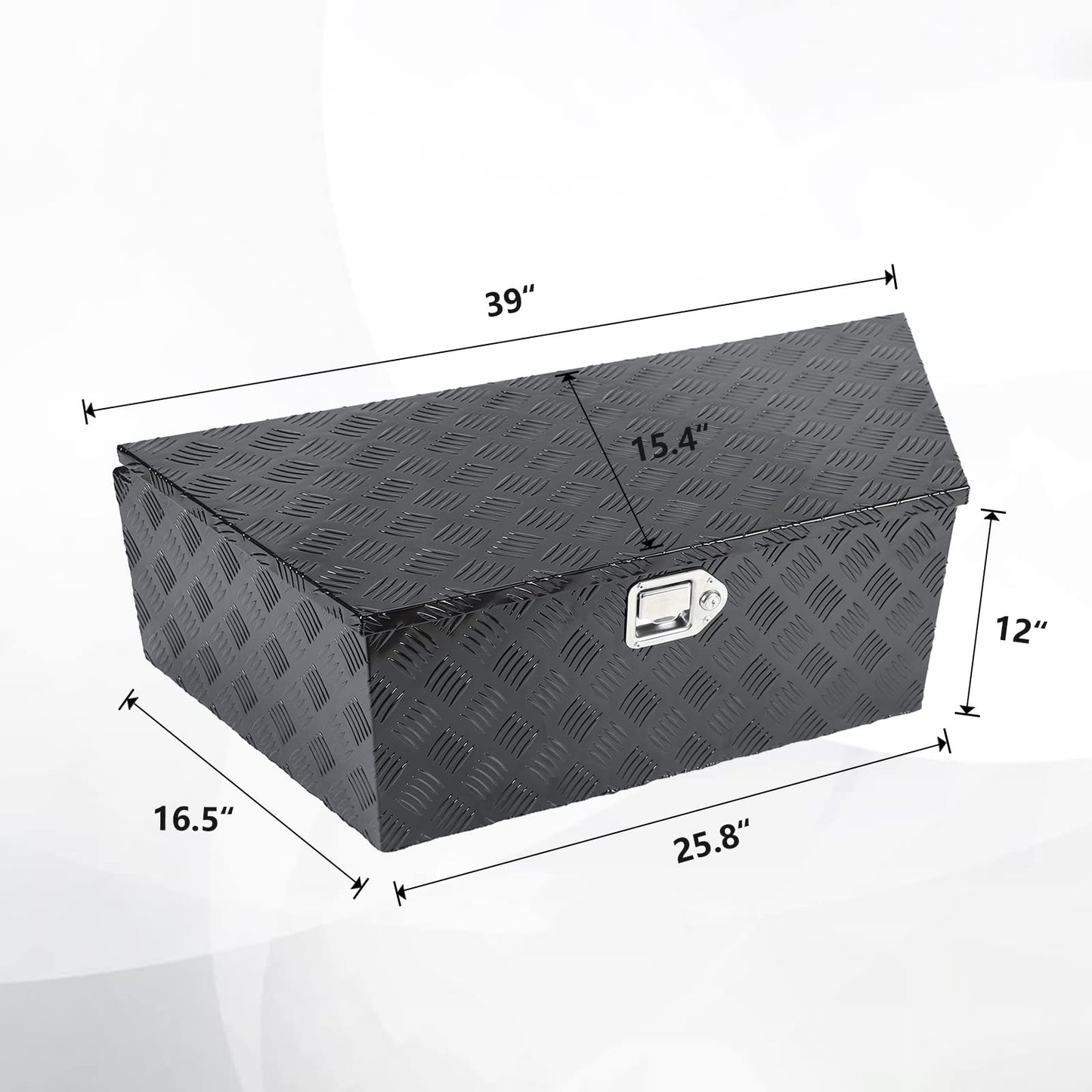 confote 39 Inch Heavy Duty Aluminum Stripes Plated Tool Box Pick Up Truck Bed RV Trailer Tongue Toolbox Waterproof Storage Organizer with Lock and Keys - 39 X 15 X 12 inch,Black