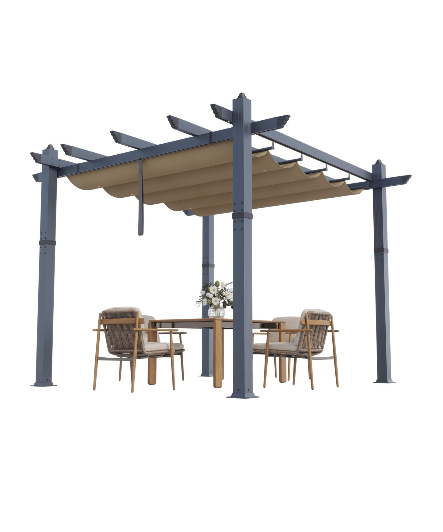 GarveeLife 10x10 ft Aluminum Pergola, Outdoor Metal Pergola with Adjustable Canopy, Reinforced Frame Outdoor Shelter for Backyard, Garden and Deck - Khaki