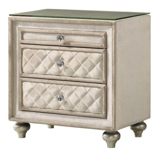 Acme Lucienne 2-Drawer Velvet Upholstered and Wood Nightstand in Beige