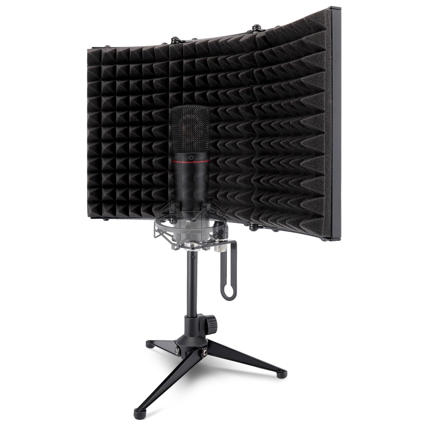 Pyle Compact Microphone Isolation Shield – Portable Studio Mic Sound Dampening Foam Reflector with Adjustable Panels, Acoustic Foam, Tabletop Tripod Stand for Recording & Podcasts