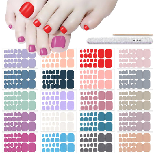 DANNEASY 440PCS/20 Sheets Toe Nail Stickers - Dusky Solid, Toenails Polish Strips Toes Nail Wraps for Women, UV Free | Easy to Stick | Adhesive Gel Toenail Strips with 1 File, 1 Cuticle Stick