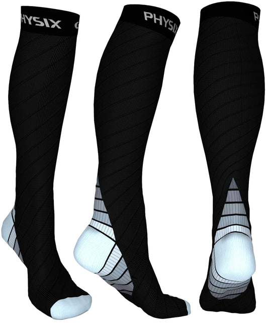 Physix Gear Compression Socks - Best Men & Womens Compression Socks for Circulation, Running, Nurses, Athletic Use Sock Compression, Blood Pressure Socks, Calcetines de Compresion, Black/Grey, S/M
