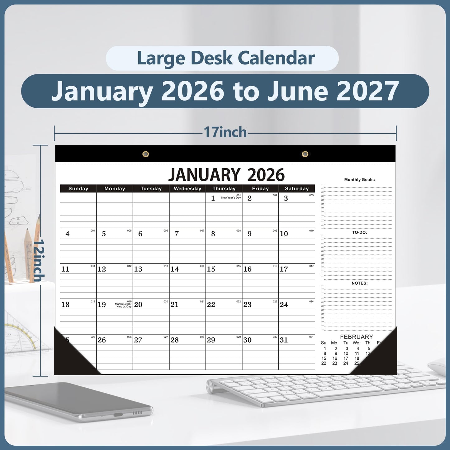 Desk Calendar 2026,January 2026 to June 2027,2026 Desk Calendar- 12x17",Calendar 2026-2027 as Office Calendar,Teacher 2026 Calendar (2 PACK)