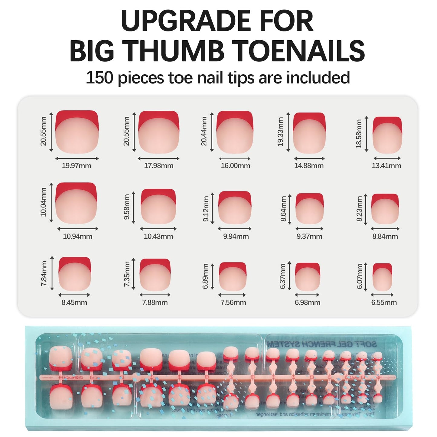 Vansiho Red French Tips Press on Toenails Short, Toenail Press on Square for Women, Soft Gel Fake Toenails, Acrylic Nails Soak off Toenail Home DIY 15 Sizes