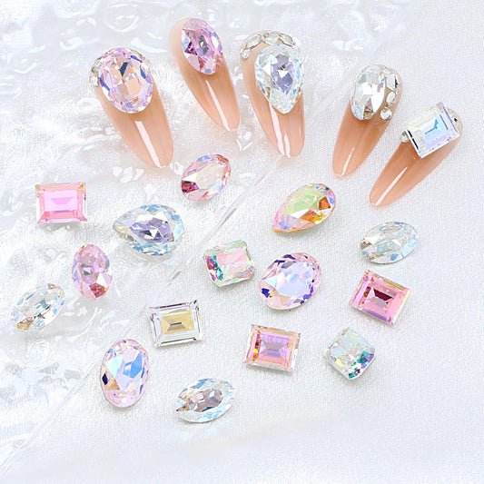 JINJIAO Big Rhinestone, Mix Shape Pointback 3D Charms Colorful Art Rhinestone 4 Style Diamonds for Nail Art DIY Crafts