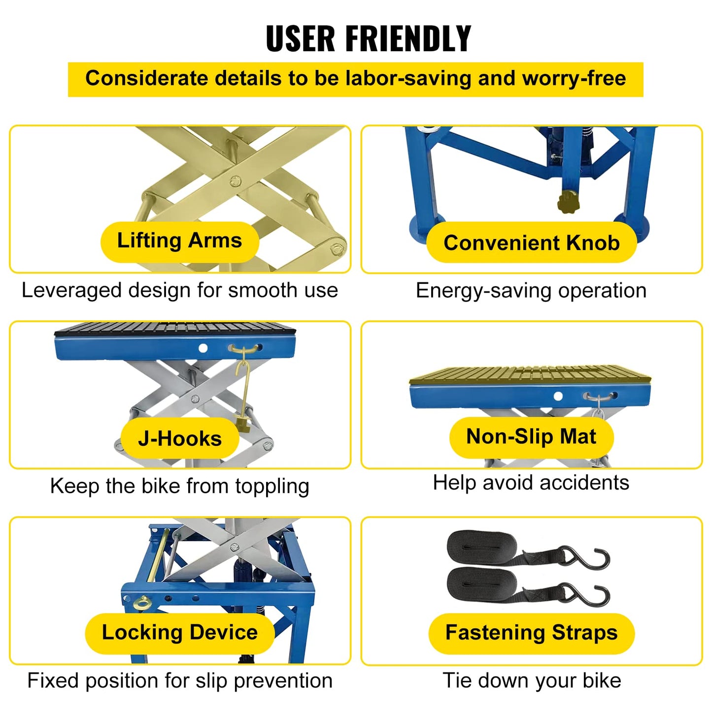 VEVOR Hydraulic Motorcycle Lift Table, 300LBS Hydraulic Motorcycle Scissor Jack, Portable Lift Table, Adjustable Motorcycle Lift Jack, Blue Motorcycle Lift Stand