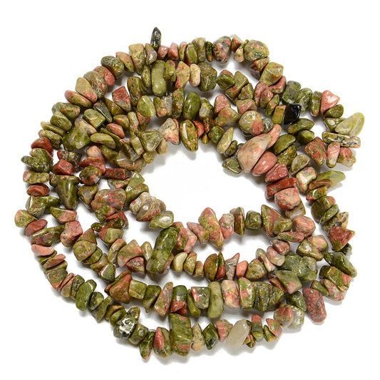 PLTbeads 7-8mm Natural Green Unakite Gemstone Chips Beads Healing Crystals Waist Bracelets Necklace Kit Irregular Stone DIY Crafts Design Jewelry Making