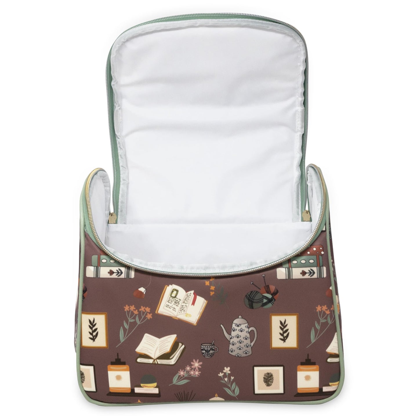 Steel Mill & Co Insulated Lunch Tote Bag for Women, Large Capacity Cooler Lunch Box, Cute Lunch Bag for Adults, Wide Opening Cooler with Zipper Closure, and Sturdy Handles (Book Nook Brown)