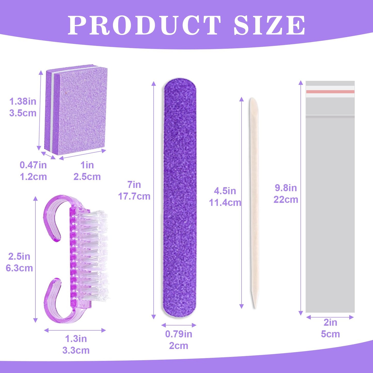 50 Sets Disposable Manicure Kit Basics 4 Piece Nail Kit for Travel,Handle Grip Brush,Mini Nail Buffer Nail File and Wood Stick for Gifts Salon Home Professional(50 Set -Purple)