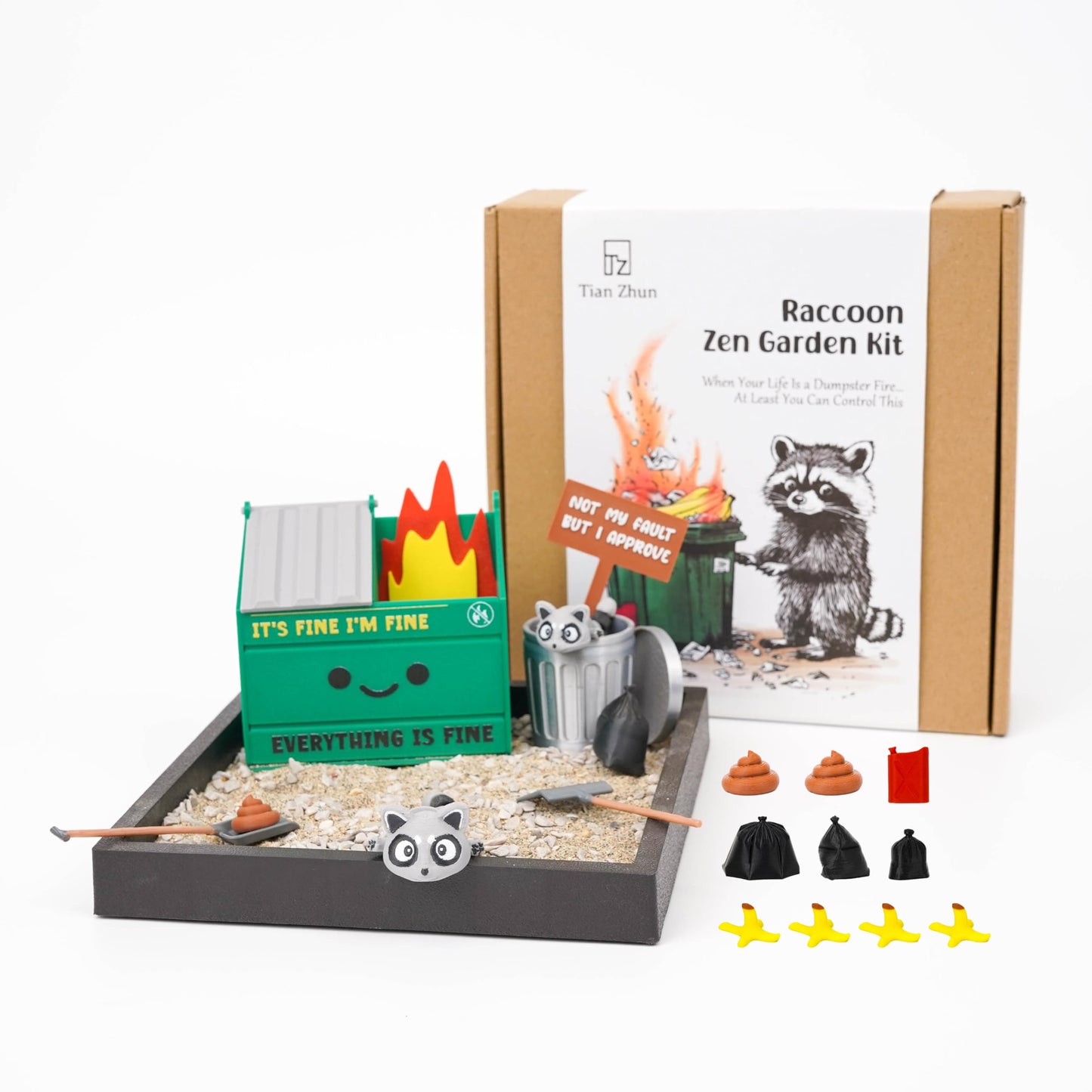 Tian Zhun Dumpster Fire Zen Garden for Desk Mini Zen Garden Gag Gifts Funny Sand Tray Therapy Kit White Elephant Gifts Sand Included