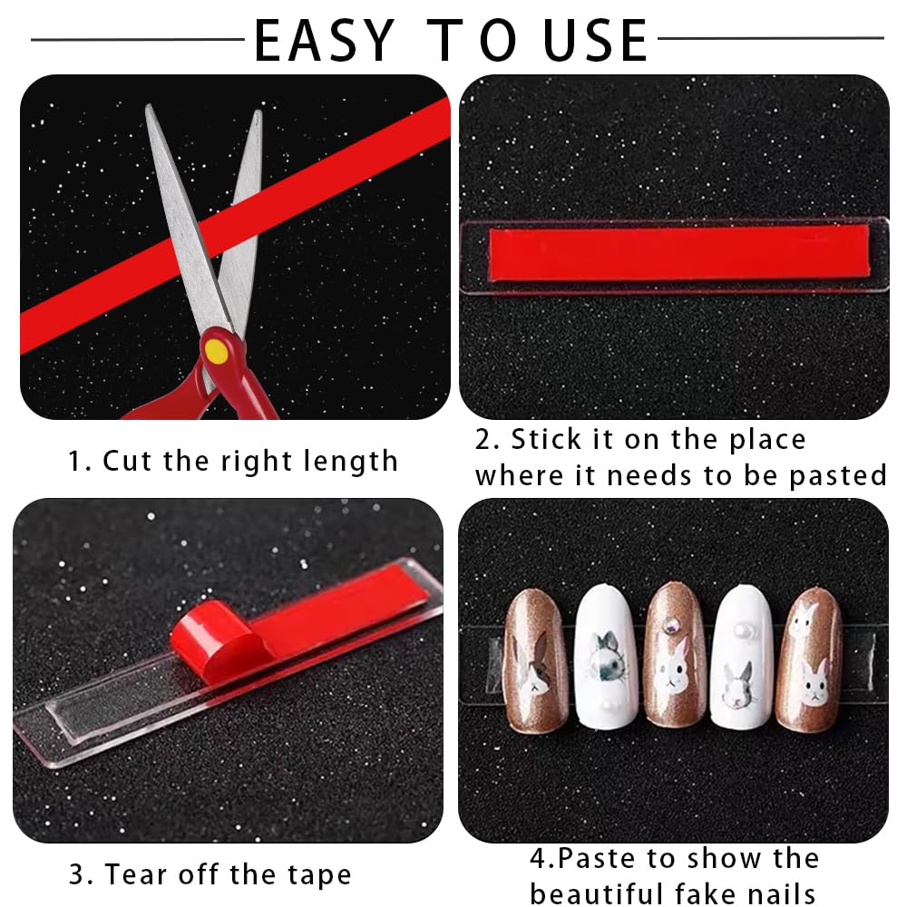 HLQHXWHZT 3 Rolls of Double Sided Tape, Removable Pressure Nail Adhesive Strong Adhesive Tape for Press on Nail Packaging Nail Salon Home Office Supplies…
