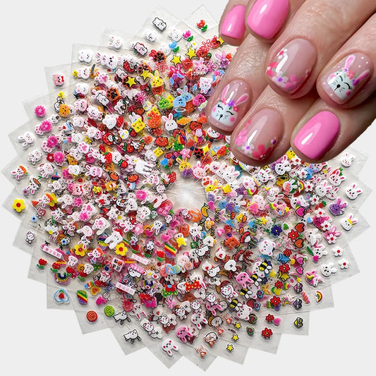 30 Sheets Bunny Nail Art Stickers Cute Nail Stickers 3D Self Adhesive Nail Art Supplies Rabbit Strawberries Heart Flower Nail Design Easter Nail Decals for Women Girls Manicure DIY Decorations