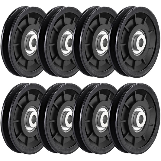 Tempsnow 8Pcs 3.5" Nylon Bearing Pulley Wheel Replacement for Gym Equipment Part Cable Machine Universal Wear-Proof Nylon Pulley System Gym Attachments